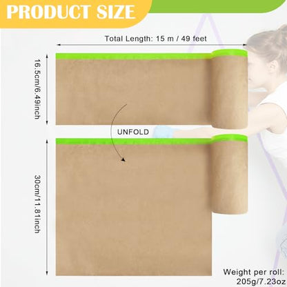 Pre-Taped Masking Paper for Painting,12" x50Feet Adhesive-Backed Tape and Drape Painters Paper Roll,Protective Covering for Car Painting,Auto Detailing,Skirting&Trim Surface Protection - color: Green