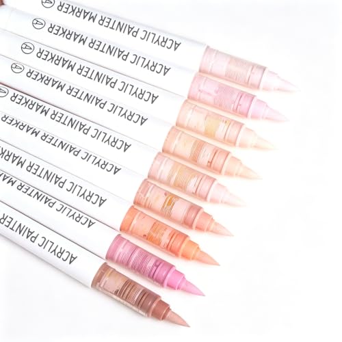 languo Acrylic Paint Markers, 9 Skin Tone Series B Colors Acrylic Paint Pens, Soft Brush Tip Marker with Water Based Ink for Rock Painting, Wood, Glass, Fabric, DIY Art and Craft - color: Skin Tone Series B
