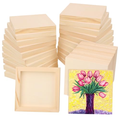 30 Pack 5.75 x 5.75 Square Wood Panel Boards - Unfinished Wood Canvas Boards for Painting, Square Wooden Panels for Painting Canvas, DIY Projects, Acrylic and Oil Painting