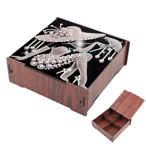AiYuanzsh DIY Diamond Art Storage Box with Flip-Top Lid, White Pearl Lady Design Wooden Diamond Painting Organizer with 4 Divided Compartments, Portable Desktop Craft Storage for Accessories Supplies - color: White Pearl Lady