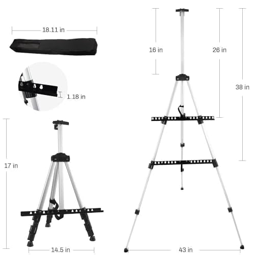 Art Easel Stand for Painting and Sign - RRFTOK 17 to 66 Inch Adjustable Aluminum Tripod Easels for Display, Portable Canvas and Poster Stand with Carry Bag for Beginners, Students and Classroom Use - style: 66S 1-Pack