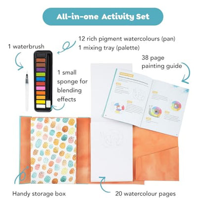 Tiger Tribe How to Paint Watercolor Animals Set for Kids & Tweens - Mess-Free, Portable, Complete Kit with Step-by-Step Guide, 12 Colors & Waterbrush