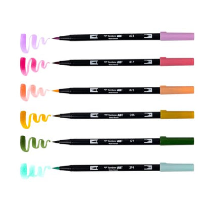 Tombow 56242 Dual Brush Pen Art Markers, Teatime, 6-Pack, Water-Based, for Hand Lettering, Watercolor, Fine Art, Illustrations