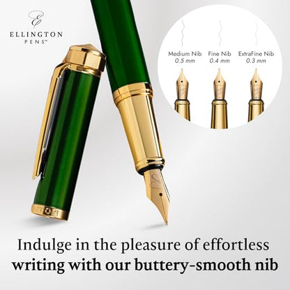 Ellington Pens Luxury Fountain Pen Set - Extra Fine Nib - Includes 3 Ink Cartridges, Refillable Ink Converter, Box - Fountain Pens For Writing, Calligraphy, Journaling, Sketching (Emerald Enigma) - color: Emerald Enigma, style: Extra Fine
