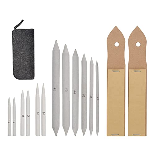 HOODANCOS 15pcs Stumps and Tortillions Set with Sandpaper Pencil Sharpener for Sketching Blending and Drawing Artists and Students Dark Grey Bag