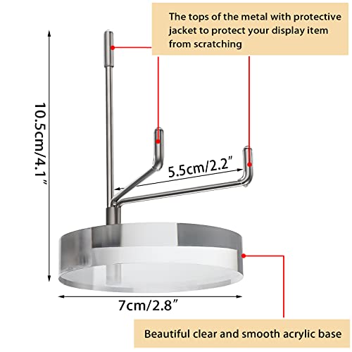 Hipiwe Clear Acrylic Display Stand Holder with Adjustable Metal Arms Display Easel Stands for Gemstones Fossils Minerals Agate Slabs Plates Crystals Saucers Collectibles, 2.8*2.8*4.1 inch