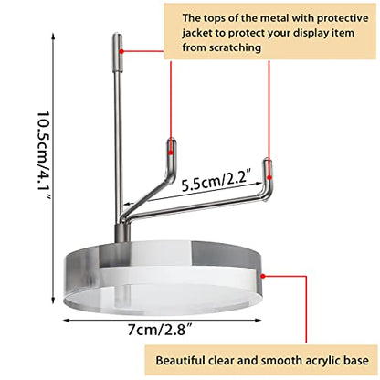 Hipiwe Clear Acrylic Display Stand Holder with Adjustable Metal Arms Display Easel Stands for Gemstones Fossils Minerals Agate Slabs Plates Crystals Saucers Collectibles, 2.8*2.8*4.1 inch