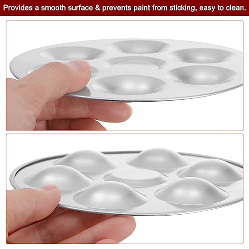 HARFINGTON 2pcs Aluminum Round Paint Mixing Pallet, 5.4" 6 Wells, Silver, for Acrylic Oil Watercolor Artist DIY Painting