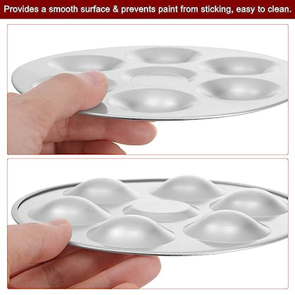 HARFINGTON 2pcs Aluminum Round Paint Mixing Pallet, 5.4" 6 Wells, Silver, for Acrylic Oil Watercolor Artist DIY Painting