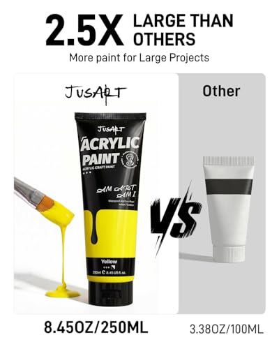 JusArt Yellow Acrylic Paint, 8.45oz/250ml Large Tube, Heavy Body Rich Pigment, Non-Toxic, Non-Fading Craft Paint for Canvas Wood Metal Fabric Ceramics, Art Supplies for Adults Artists Beginner - color: Yellow