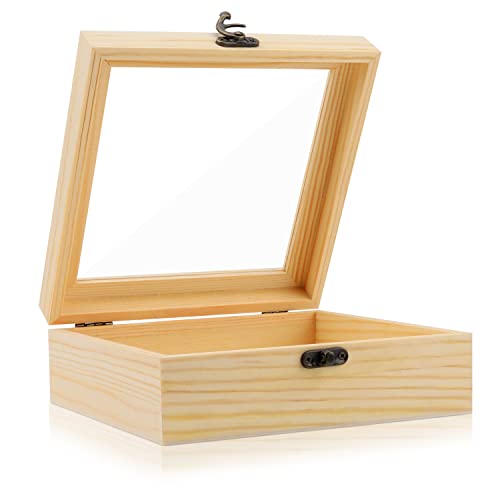 Pine Wood Box - Extral Large Natural Wooden Storage Box with Hinged Lid and Front Clasp for DIY Craft, Art, Hobbies (7.9 x 7.9 x 3.1 In) - color: 7.9 x 7.9 x 3.1 In