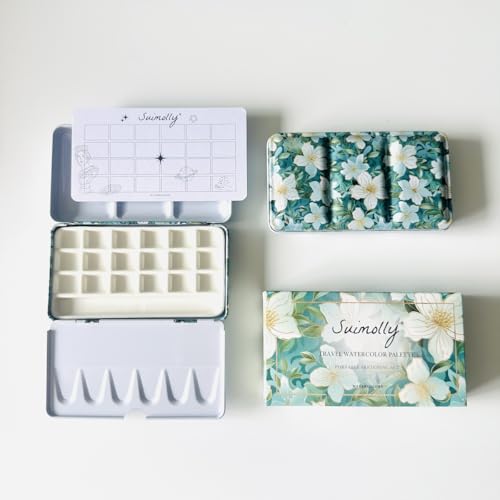 Watercolor Palette,Ceramic Palette,Portable Travel Metal Paint Boxwith Porcelain Palette,for Artists Illustrations, Drawin (18Well) - color: 18well