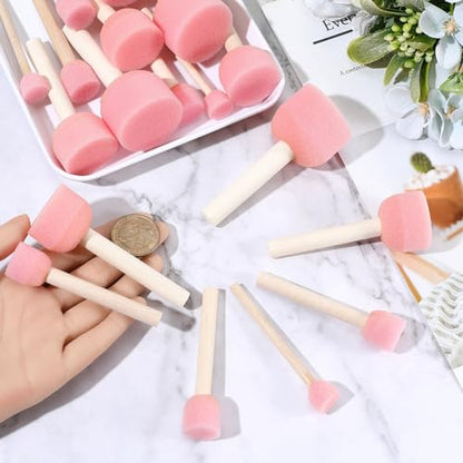 30Pcs 4 Size Round Sponges Brush Set Round Foam Brushes with Wooden Handle Pink Circle Foams Stippling Stenciling Decorating Tools Paint Sponges for Painting Staining DIY Art Crafts Adult - style: Style 4