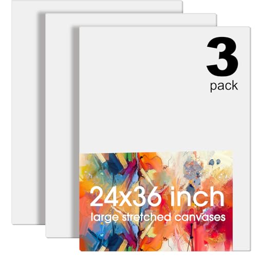 Sherr 6 Pcs 36 x 24 Inch Large Canvas for Painting Cotton Stretched Canvas Blank White Canvases Triple Primed Painting Profile Blank for Watercolor Acrylics Oil - size: 36 x 24 Inch