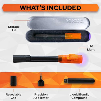 Bondic UV Liquid Plastic Welder, Super Glue, Cures Quickly, UV Resin Kit with Light for Home, Plastic, Jewelry (LED Light & Liquid Cartridge in a Tin Case)