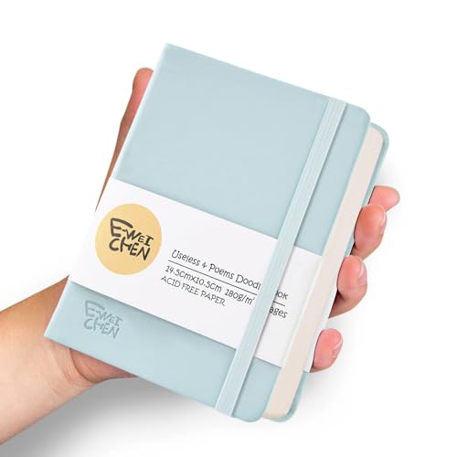 Hardcover 96Pages Blank Sketch Book for Drawing, Small 5.7x4.1 Pocket Journal Notebook for Travel, 180gsm Thick Paper Diary Notebooks for Work, PU Cover Memo for Writing. Light Blue - color: PU Cover-5.7x4.1in-Light Blue