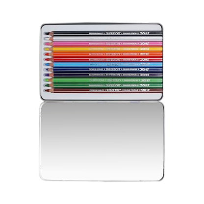 Doms Supersoft Non-Toxic Colour Pencil Set in Flat Tin Box (12 Assorted Shades)