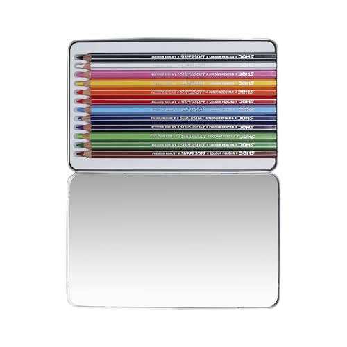 Doms Supersoft Non-Toxic Colour Pencil Set in Flat Tin Box (12 Assorted Shades)