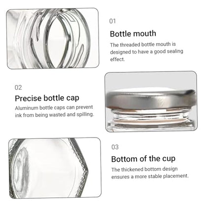 Ink Well for Dip Pen 10Pcs Inkwell Sealed Mini Glass Bottles 25ml Clear Ink Bottle Containers with Screw Lids for Oblique Nib Holder Stand Empty Dip Pen Well Jars