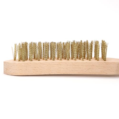 MAXMAN Brass Brush Set 2 Pcs, Wire Brushes for Cleaning, 11 Inch Wire Scratch Brush with Beechwood Handle, Metal Brush, Heavy Duty Brass Wire Brush for Rust Remover, Automotive, Paint, Welding Slag - style: Brass Brush