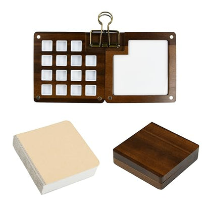Personalized 15 Watercolor Mini Palette Travel Set - Pocket Wooden Palette w/ 15 Grids, Custom Engraving Option, Portable Painting Kit for Artists, Students Travel-Friendly Painting Set