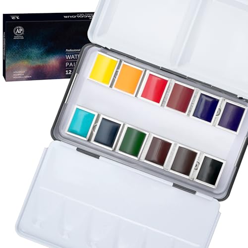 PHOENIX Professional Watercolor Paint Set - 12 Classic Colors Half Pan Water Color Paint Palette with Tin Box, Portable Travel Watercolors for Adults, Artists - color: 12 Classic Colors, size: half pan