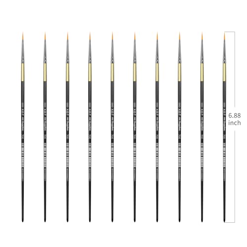 XDT#700 Miniature Detail Artist Paint Brush 10 Piece Set #000, Fine & Micro Detail Paints Brush for Painting, Acrylic Oil Watercolor - size: 10Pc Set