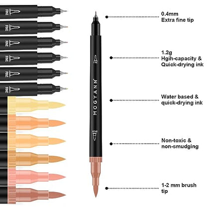 Skin Tone Markers, 12 Pack Dual Brush Pens for Art Drawing Sketching - color: Skin Tone