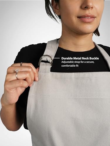 100% Cotton Kitchen Apron with 2 Pockets – Adjustable Chef Apron for Cooking Baking BBQ – Unisex Apron - color: Light Grey, size: Standard