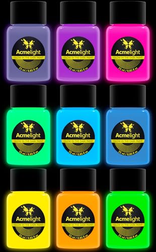 Acmelight Glow in the Dark Acrylic Paint Set - 9 Neon Fluorescent Colors for Canvas, Wood & Stone - Blacklight Reactive - Cool Art Supplies Gift for Artists, Adults & Kids