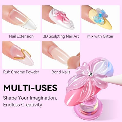 Makartt 3D Gel Nail Art: Clear Solid Builder Nail Gel 4 in 1 Non-sticky for Extension Shaping Strengthen Building, 3D Sculpting Hard Gels UV/LED Lamp Required 15ml - color: Clear