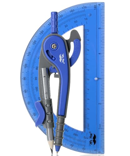 Mr. Pen- Geometry Compass and Protractor Set, 6 Inch Compass | 6 Inch Protractor, Drawing Tool for School, Clear Plastic, Easy Grip, Precision Design for Math, Art, Drafting, Architecture - color: Midnight Blue, size: 1 Set