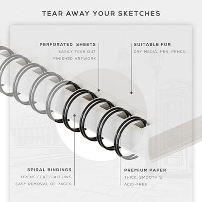 BEECHMORE BOOKS 5.6"x8.5" Spiral Sketchbook – 140 GSM Acid-Free Paper, 100 Perforated Pages, A5 Art Sketch Pad for Drawing & Sketching, Artists, Adults - size: A5 (5.6" x 8.5")