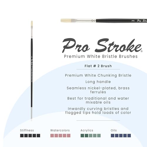 Creative Mark Pro Stroke Premium White Chungking Hog Bristle Artist Paint Brush - Flat # 2 - Natural Bristle Brush w/Great Control Suitable for Oils, Watercolors, Acrylics, Alkyds, Caseins - size: 2