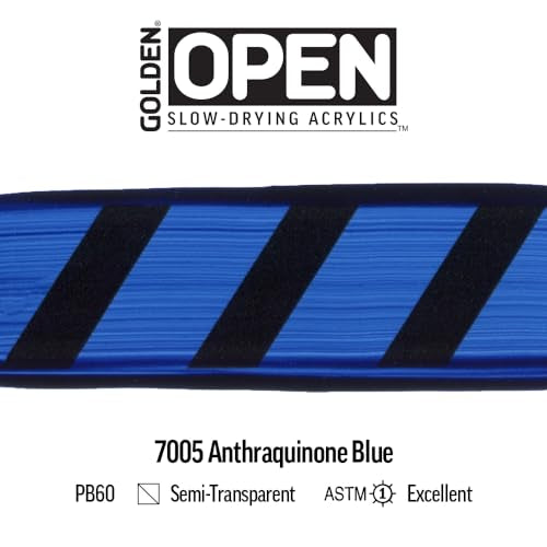 OPEN Slow-Drying Acrylics by GOLDEN, Anthraquinone Blue, 2 fl oz. tube, Professional Acrylic Paint, Semi-Transparent - color: Anthraquinone Blue, size: 2 Fl Oz (Pack of 1)
