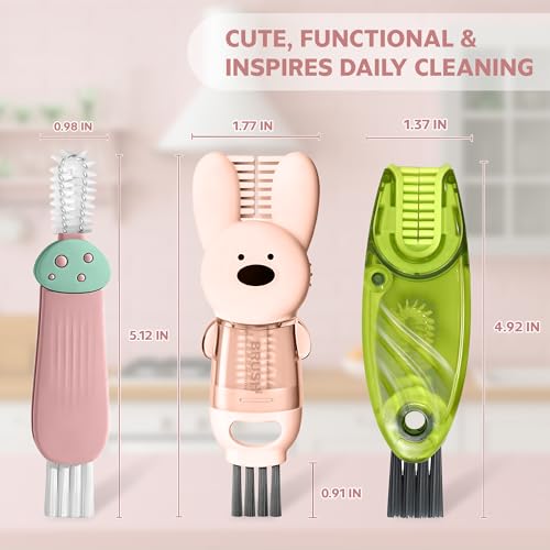 Cup Lid Cleaning Brush, Multifunctional Set with 3 in 1 Lid Cleaner and Two 4 in 1 Cup Lid Cleaning Brushes, Cleaning Brush Tool for Bottles, Straws, Tumblers, Travel Mug Caps, Portable Kit (Pink) - color: Pink