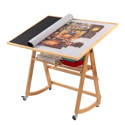 LAVIEVERT 1500 Piece Tilting Puzzle Table with Legs & Cover, Adjustable Jigsaw Puzzle Board Easel with Storage, Portable Space-Saving Wooden Table with Non-Slip Tabletop & 4 Wheels for Adults