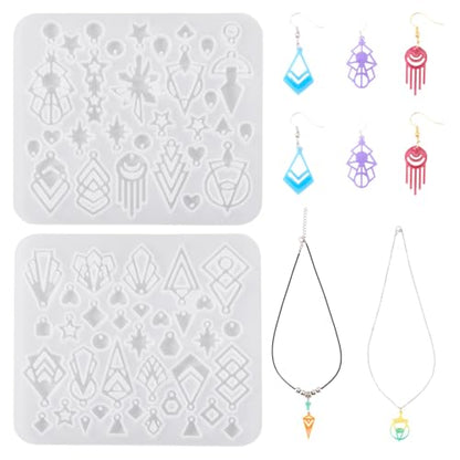 2Pcs Pendants Silicone Molds Resin Casting Molds Assorted Shape Geometry DIY Jewelry Making Charms Pendants Handmade Crafts Making Tool Valentine Anniversary Holiday Jewelry Gift Supplies