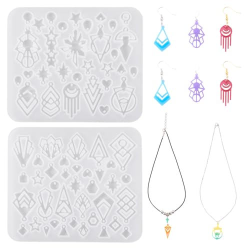 2Pcs Pendants Silicone Molds Resin Casting Molds Assorted Shape Geometry DIY Jewelry Making Charms Pendants Handmade Crafts Making Tool Valentine Anniversary Holiday Jewelry Gift Supplies
