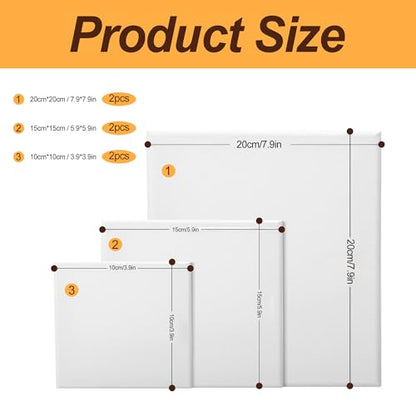 6-Piece Canvas Set for Painting – 11.8x7.9”, 7.9x5.9”, 5.9x3.9”, 7.9x7.9”, 5.9x5.9”, 3.9x3.9” Stretched Canvas Panels – White Artist Canvas Boards for Oil, Acrylic & Craft Painting (Model C) - size: Model C