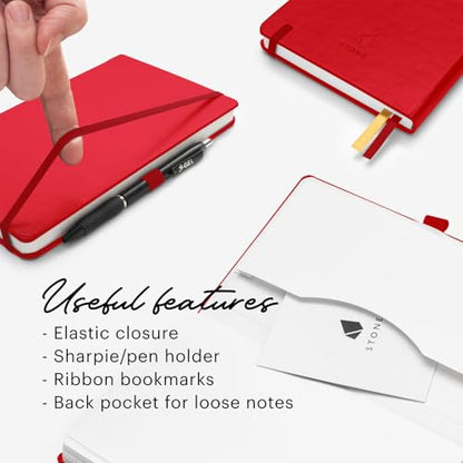 Stone Journal Chef Notebook – 13 × 21 cm Waterproof Paper, 144 Pages, Half Lined & Half Blank, Vegan Leather Hardcover, Kitchen Conversions, Premium Journal (Red) - color: Red