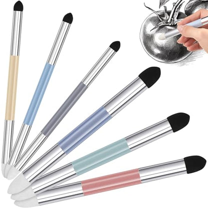 Kosiz 6 Pcs Blending Sponge Pen Double Headed Rub and Buff Washable Sketch Rubbing Sponge Brush Wipe Reusable Blending Stump Drawing Art Blenders for Artist Highlight Shadow Detail Tool (Morandi) - color: Morandi