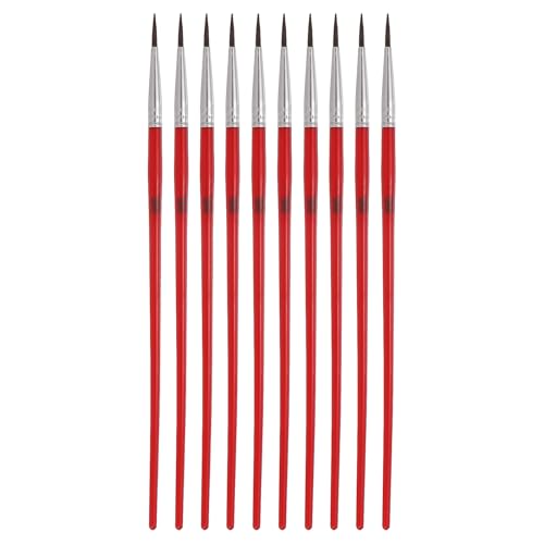 MECCANIXITY 10Pcs Fine Pointed Miniature Paint Brushes, Small Detail Paint Brush for Acrylic Watercolor Oil Model Painting Crafts Rock Painting and DIY Art(Red #00) - color: Red, size: #00