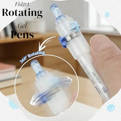 4 Pack Fidget Spinner Pen for Adults, 0.5mm Black Ink Gel Pens Quick Dry, Smooth Writing Retractable Pen with 360° Rotating Tip for Stress Relief Office Supplies Journaling