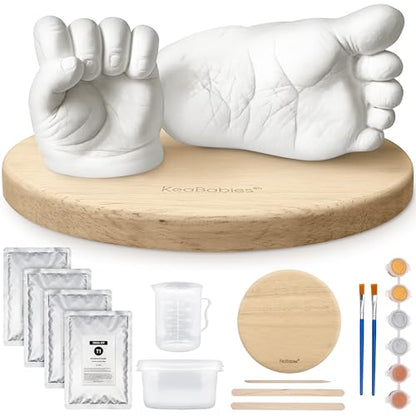 KeaBabies Baby Casting Kit Hands and Feet Mold - 3D Newborn Hand Casting Kit & Stylish Wood Base, Easy DIY Infant Foot Molds 0-9 Months, First Christmas & Baby Keepsake Shower Gifts (Round, Ash Wood) - color: Ash Wood, style: Round