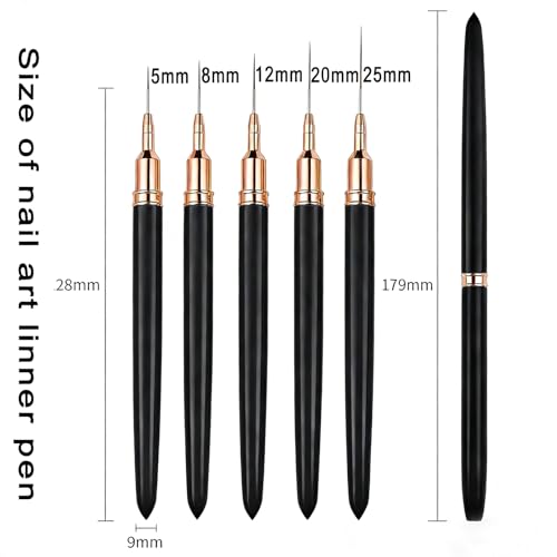 Nail Art Pens Set, Liner Brushes, Nail Art Brushes Tools For Long Lines, Thin Details, Fine Drawing, Liner Brush Polish Painting Nail Design (Black) - color: Black