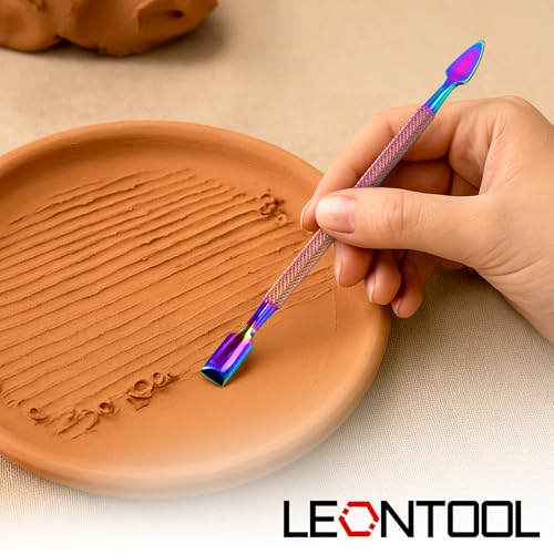 LEONTOOL Wax Carving Tool Set 6 Pcs Double-Headed Sculpting Clay Tools with 5 ml Silicone Container and Portable Metal Case, Stainless Steel Wax Sculpting Tool Spoon for Wood, Clay, Pottery
