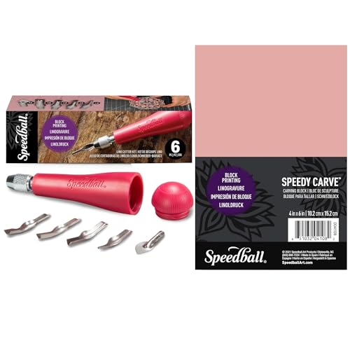 Speedball Rubber Carving Block Stamp Making Kit with Lino Cutter Tools for Linoleum Printmaking, Printing