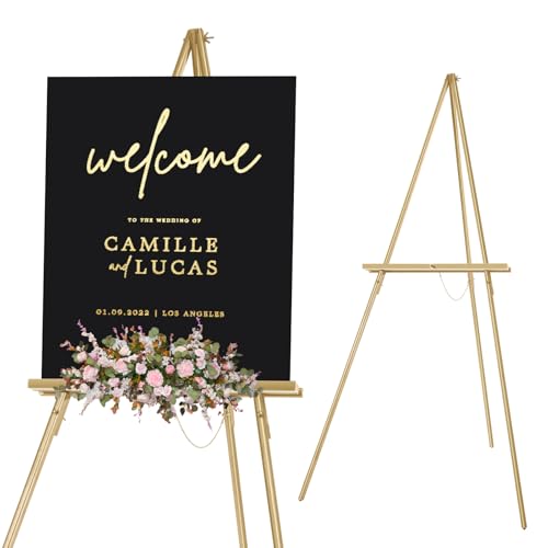 Falling in Art 65" A-Frame Tripod Easel Stand, Wooden Display Easel with Adjustable Canvas Holder, Floor Easel for Wedding Signs, Posters, Paintings, Artwork(Gold) 1 Pack - color: Gold-1 Pack