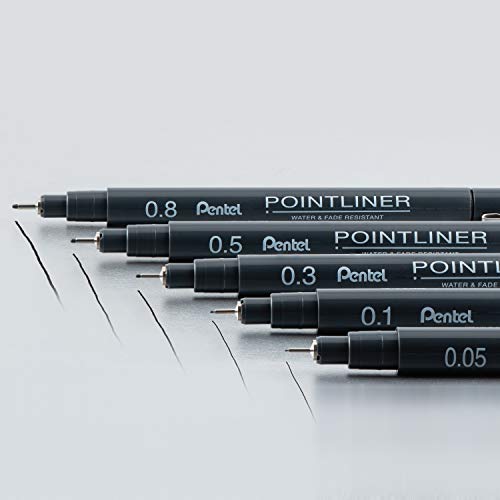 Pentel Arts Pointliner Drawing Pen, 5-Pack, Assorted Sizes, Black Ink (S20PBP5A)